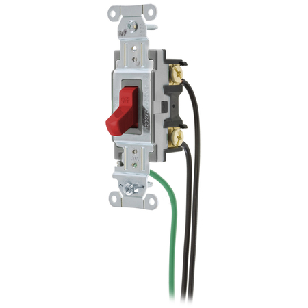 HUBBELL WIRING DEVICE-KELLEMS Spec Grade, Toggle Switches, General Purpose AC, Single Pole, 20A 120/277V AC, Back and Side Wired, Pre-Wired with 8" #12 THHN CSL120R